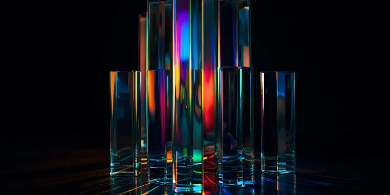 Colorful glass prism columns refracting light — multiple media revenue streams as a spectrum